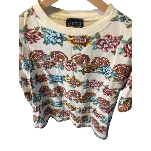 Best American White Floral Pattern Short Sleeve Crew Neck Top SZ Medium - Picture 4 of 7